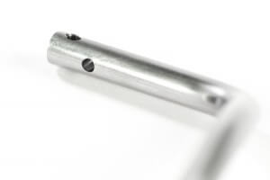 Wire handle made of stainless steel with two drilled holes at the end of the wire